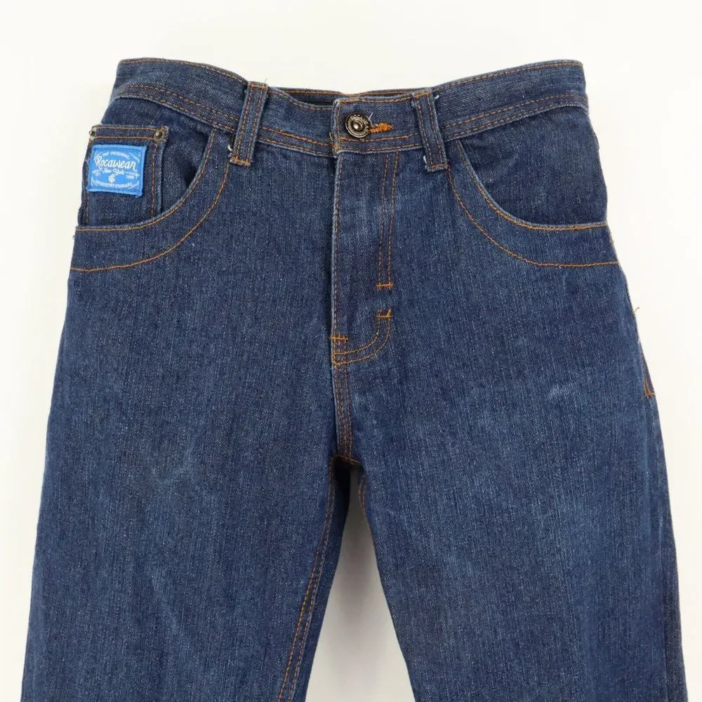 Rocawear Straight Jeans Original Fit Boys Sz 16 Blue Dark Wash Denim 100% Cotton